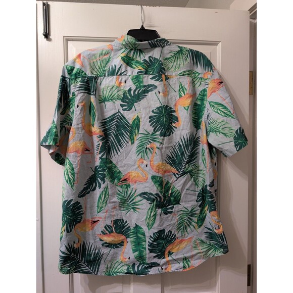 Old Navy Men’s XL Flamingo Hawaiian Shirt Gray Green Tropical Button Up Cotton - Picture 4 of 13